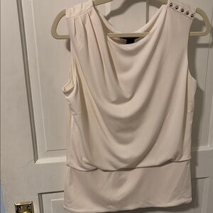 White House Black Market Cream Draped Sleeveless Blouse